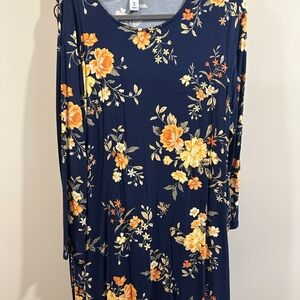Old Navy Navy Dress with Orange and Yellow Floral Design